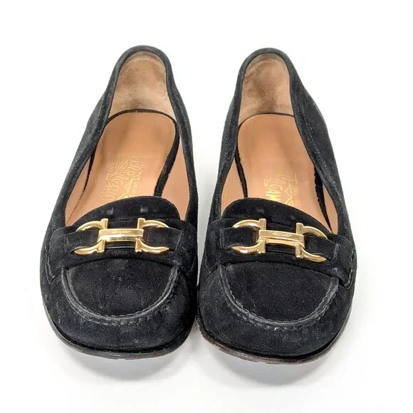SALVATORE FERRAGAMO Gancini Suede Loafers Women's Loafers 10.5